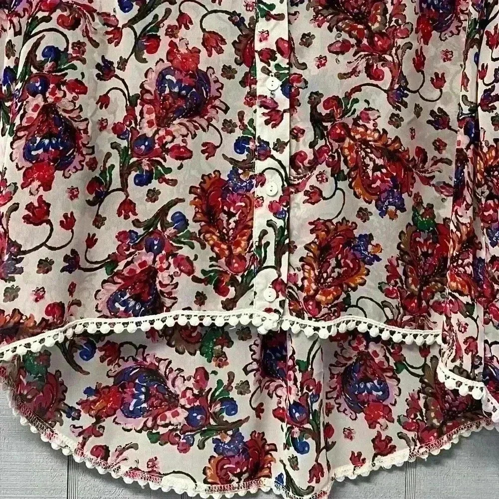 My Story Womens Button Up Cropped Blouse Size Large - Picture 2 of 7
